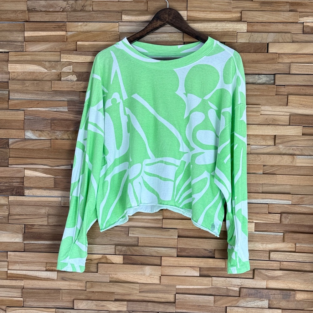 FP Movement| Lime Green | Leaf Print | Long Sleeve Top | XS | Oversized - Picture 5 of 9